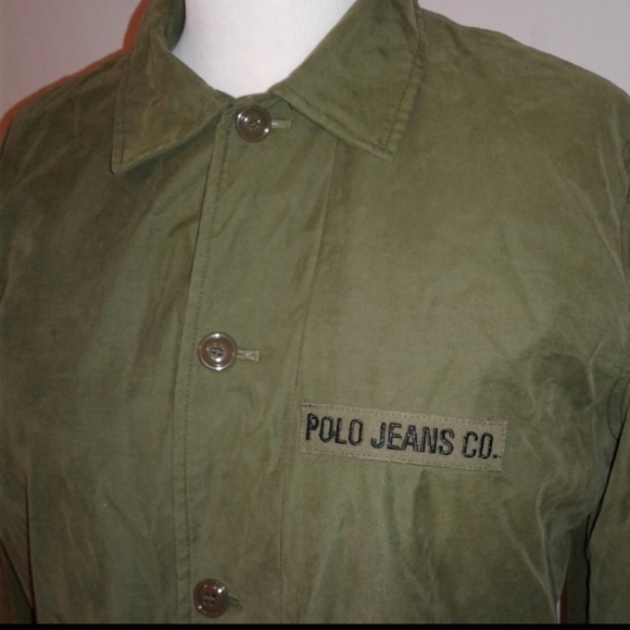 Polo Jeans Co Ralph Lauren Military poncho Style Olive Green Mens fleece lined M - Picture 3 of 9